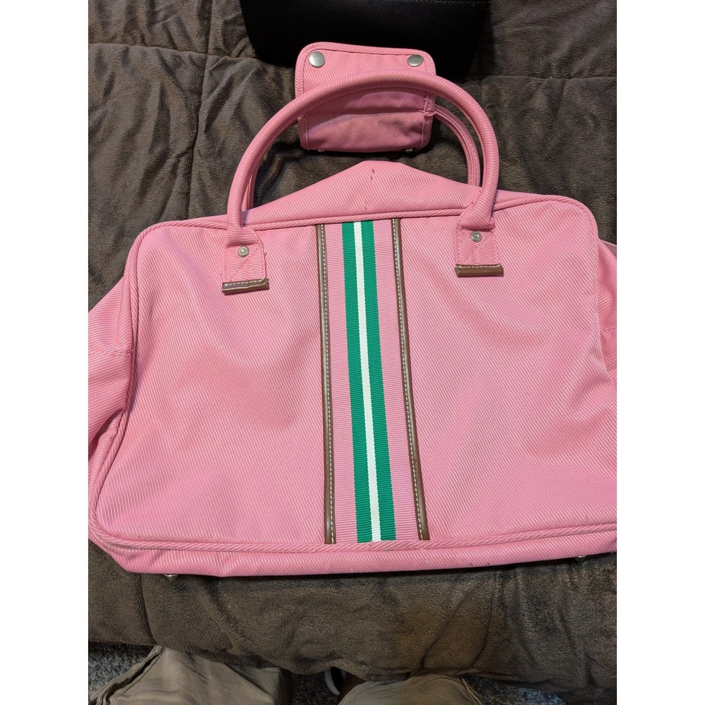 Tommy Hilfiger Pink Corduroy Laptop Bag Briefcase Green Stripe Preppy Travel Bag